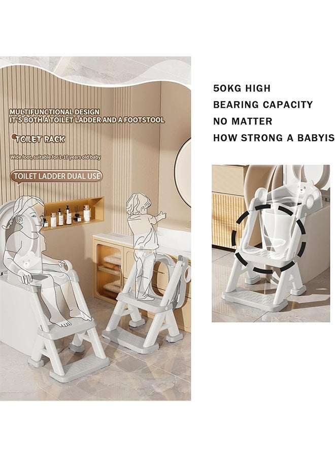 Aimayapet Potty Training Seat, Non Slip Foldable Toilet Training Seat with Soft Cushion, Adjustable Ladder & Potty Seat Height, Comfortable HandlesUpgrade Toddler Toilet Seat for Kids Boys Girls, Potty Training Toilet Seat with Step Stool Ladder - Image 4